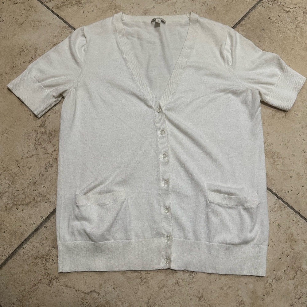Classic White Button-Up Short-Sleeve Cardigan